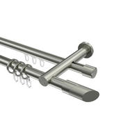 RUNDROHR-INNENLAUF-GARDINENSTANGEN-SET Platon Verano 240 cm (geteilt in 2 x 120 cm), 2-läufig, 20 mm Ø Edelstahl-Optik - Edelstahlfarben/Silberfarben, Metall (240cm) - INTERDECO