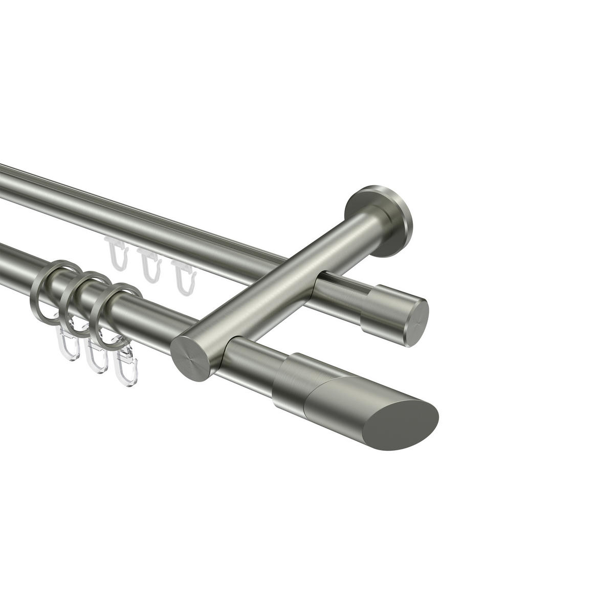 RUNDROHR-INNENLAUF-GARDINENSTANGEN-SET Platon Verano 240 cm (geteilt in 2 x 120 cm), 2-läufig, 20 mm Ø Edelstahl-Optik - Edelstahlfarben/Silberfarben, Metall (240cm) - INTERDECO