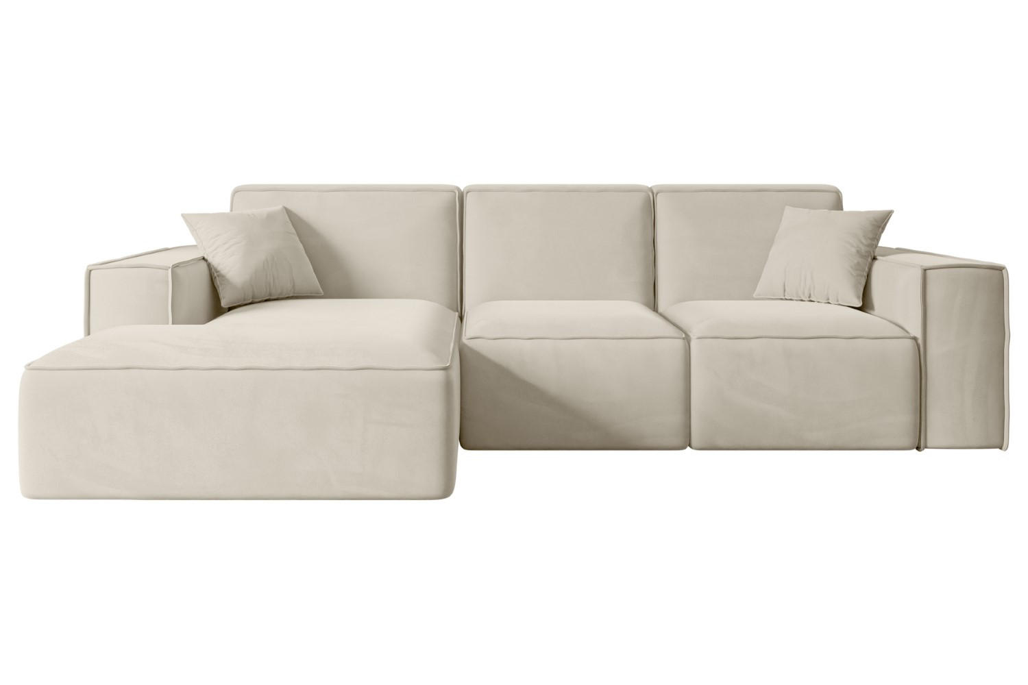 ECKSOFA Ottomane Links SERRA-L - 266x165x73 cm Beige Velours - Beige/Schwarz, Holzwerkstoff/Kunststoff (165/266cm) - ALTDECOR