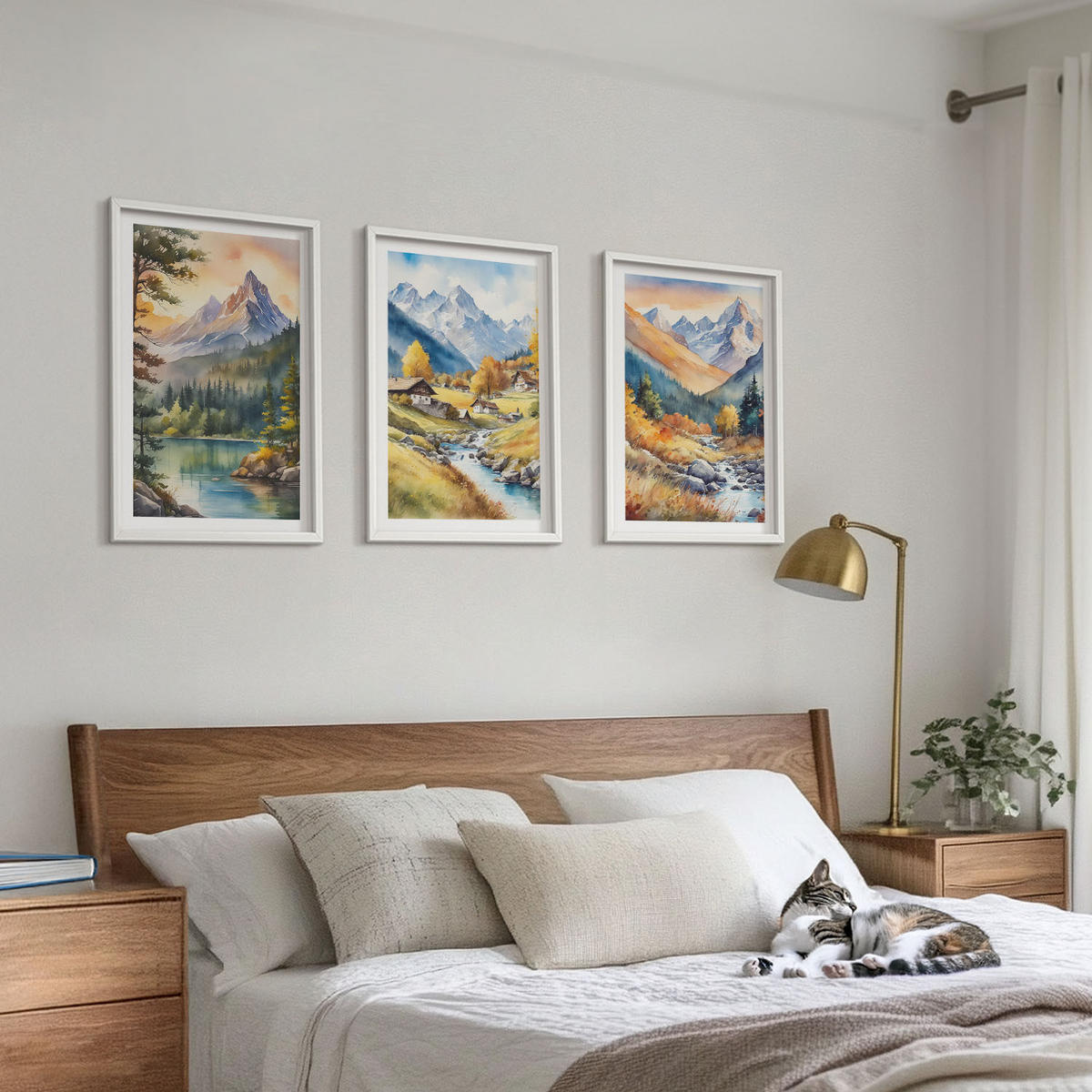 WANDBILDER 3er-Set - 40x60 cm Weißer Rahmen - Berglandschaft mit einem Fluss - Weiß, Kunststoff (40/60cm) - ArtPrintCave