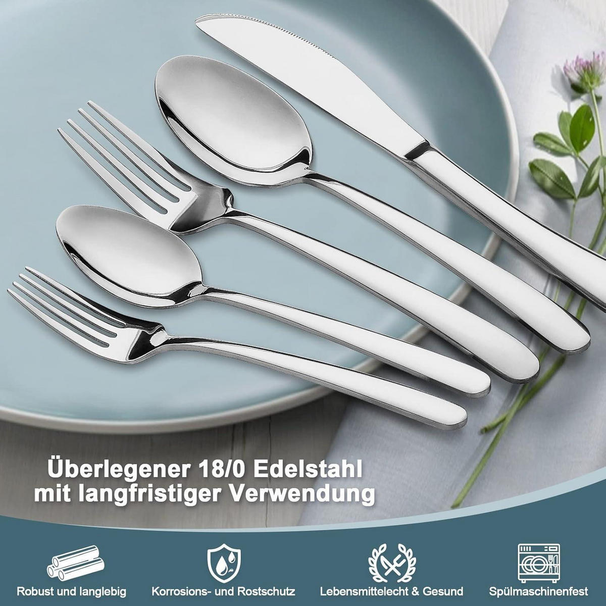 BESTECKSET 60-teilig für 12 Personen Edelstahl Hochglanzpoliert - Silberfarben, Metall