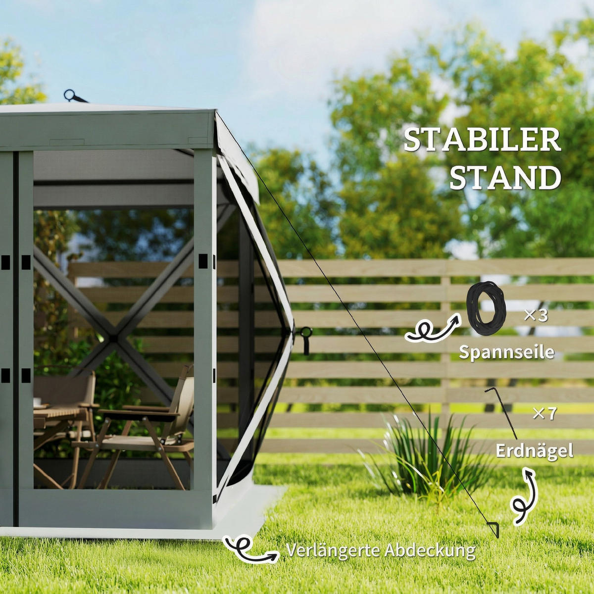 PAVILLON DE-07468 Pop-up mit 4 Mesh-Seitenteilen, UV30+ Grau - Dunkelgrau, Textil (185/205/185cm) - ComfortXL
