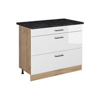 SPODNÍ SKŘÍŇKA KUCHYŇSKÉ LINKY R-Line, Bílá vysoký lesk/Zlatý mocný dub, 100 cm pracovná doska antracitová - barva dubu/vysoce lesklá bílá, kompozitní dřevo (100/81.6/60cm) - Vicco