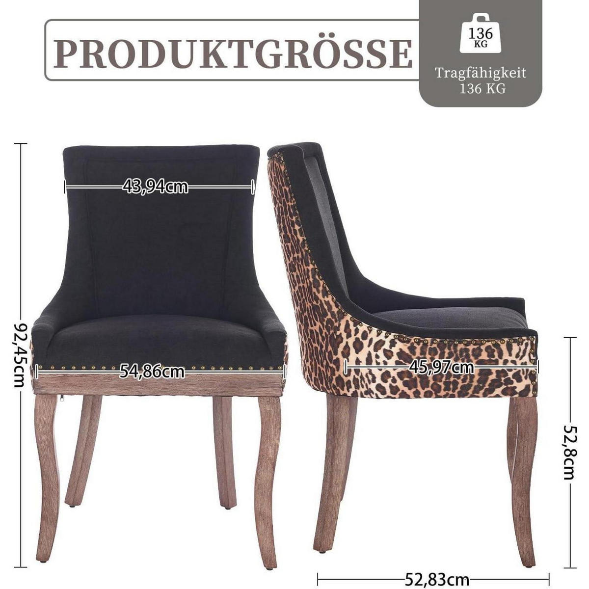ESSZIMMERSTUHL 6er Set Leopardenmuster Stoff Schwarz - Multicolor, Textil (54.9/92.5/52.8cm)