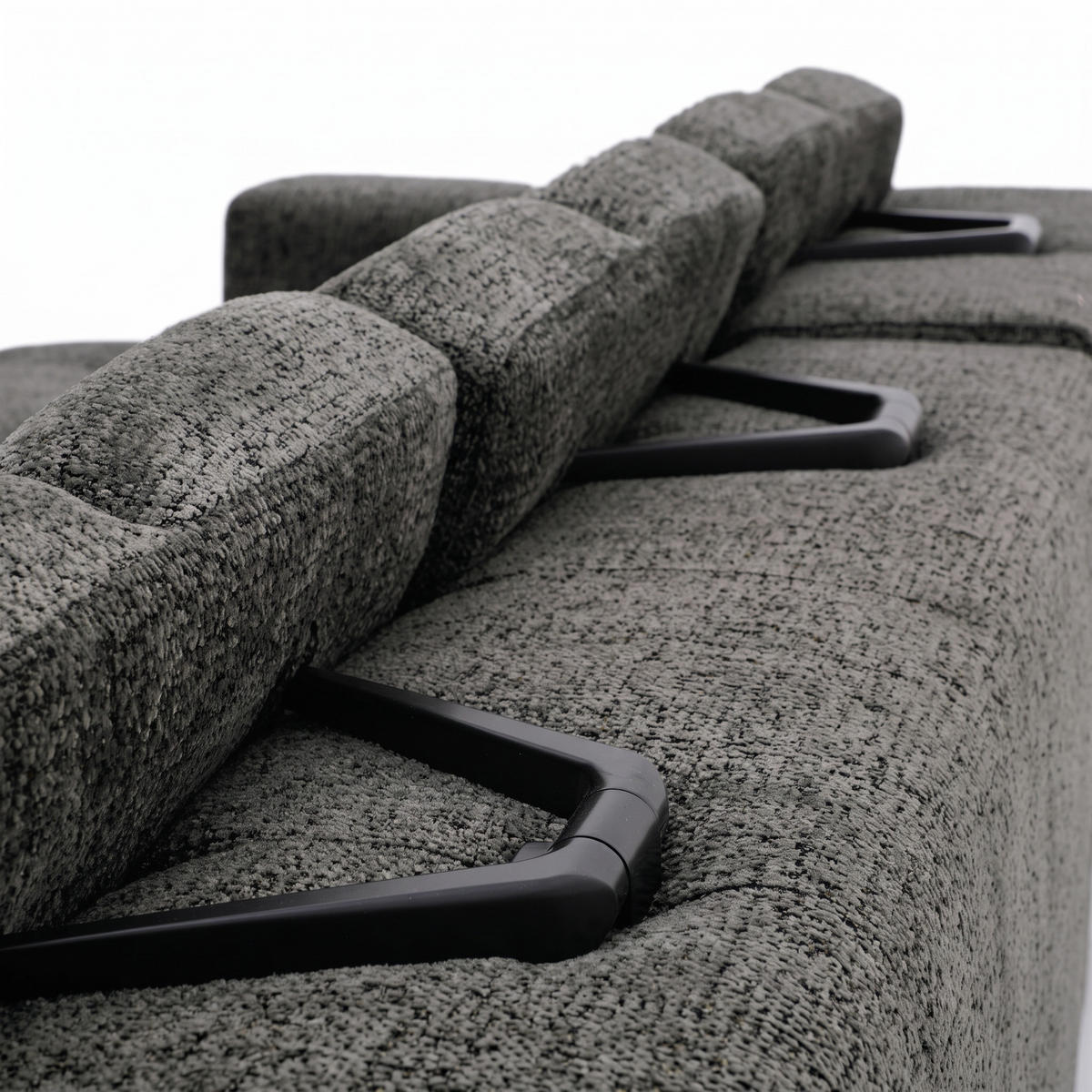 ECKSOFA TENDER Links mit Schlaffunktion und Verstellbare Kopfstützen, Chenille dunkelgrau - Dunkelgrau/Schwarz, Holz/Kunststoff (315/176cm) - Muffo