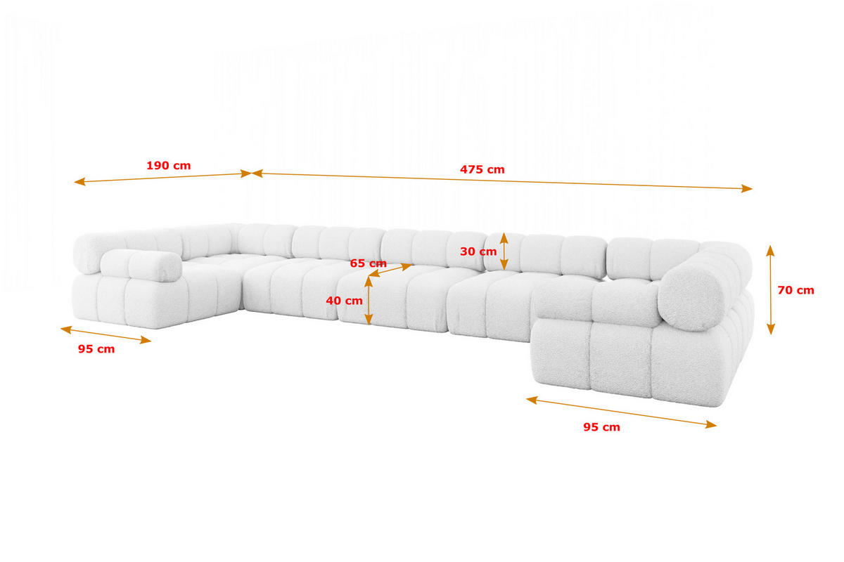 WOHNLANDSCHAFT modulares Sofa Birno-U3 - 475x190x70 cm Weiß Bouclé - Weiß, Holzwerkstoff/Textil (475/70/190cm) - ALTDECOR