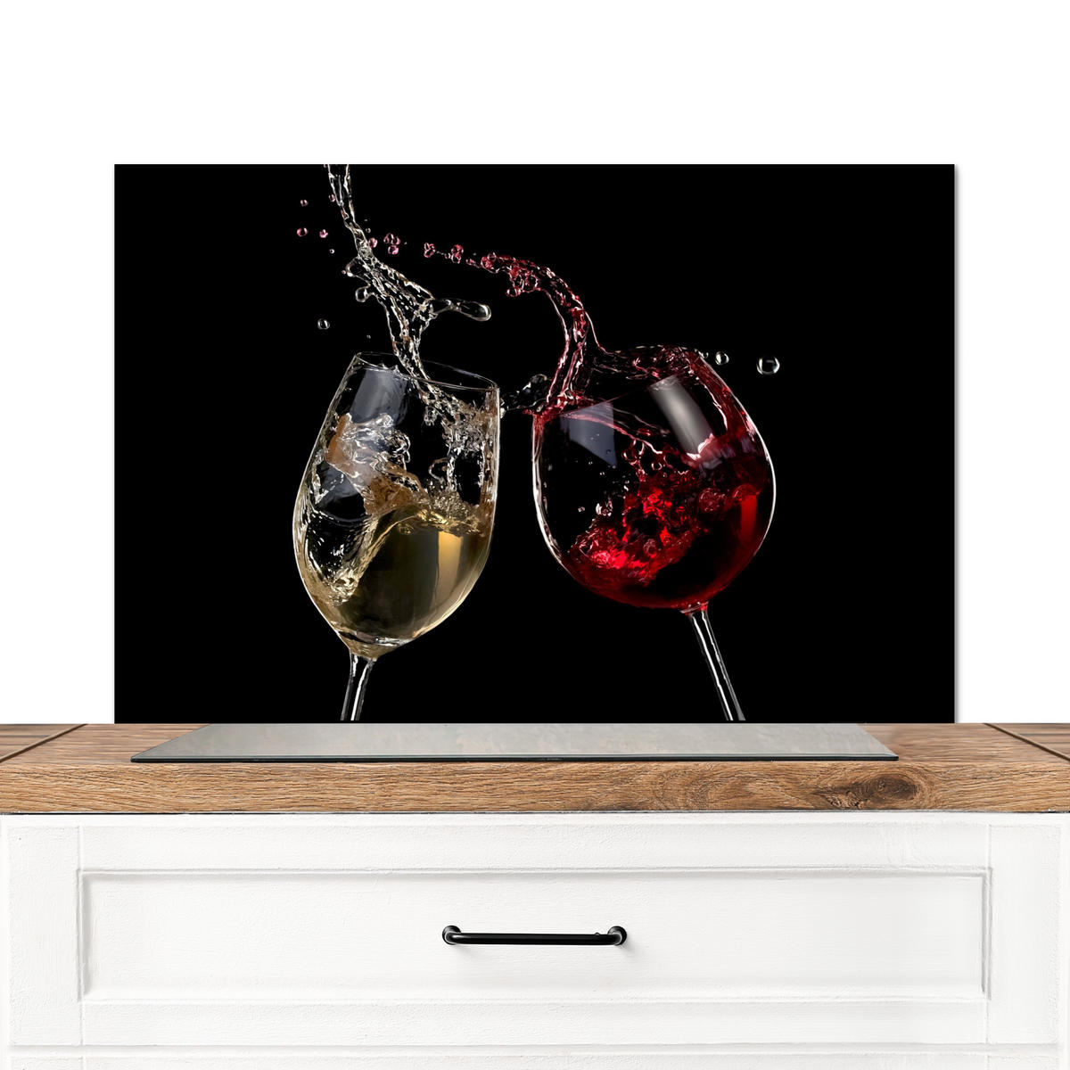 SPRITZSCHUTZ KÜCHE Rotwein - Weißwein - Glas - Schwarz 80x55 cm - Weinrot, Metall (80/0.3/55cm) - MuchoWow