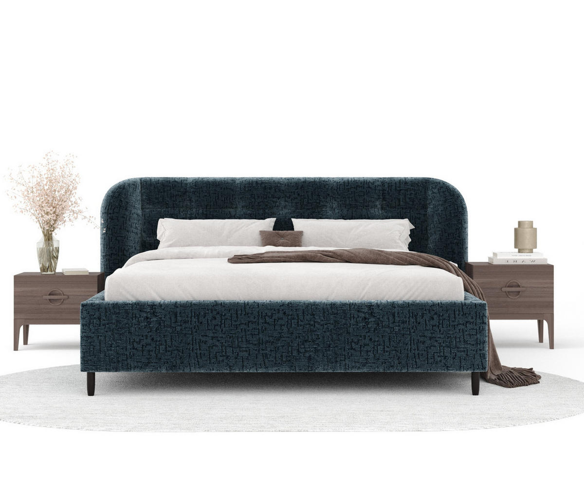 POLSTERBETT Nuno Blau 160/200 cm im Chenille-Stoff - Blau/Schwarz, Holz/Holzwerkstoff (160/200cm) - Maison de Reve