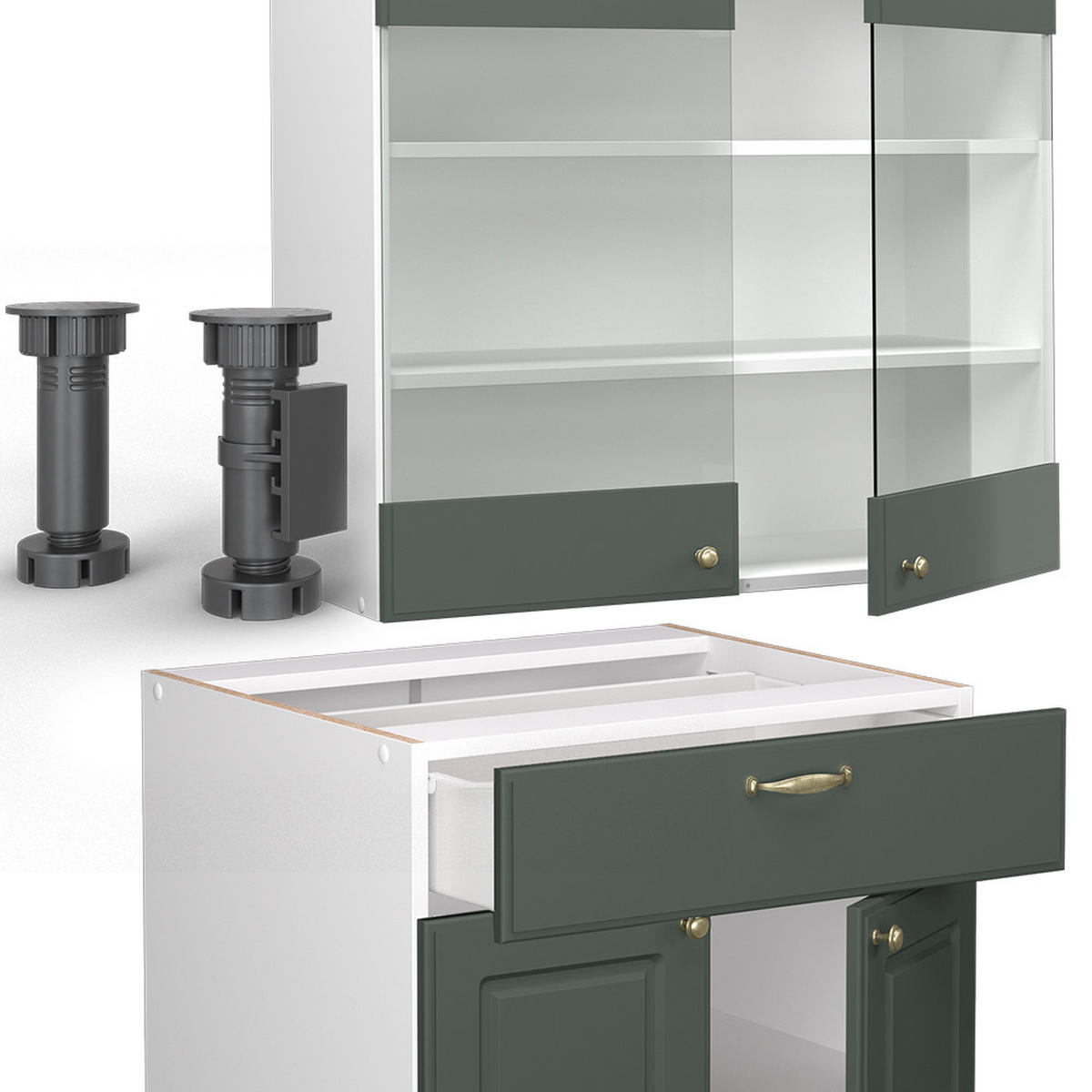 SINGLEKÜCHE Fame-Line Grün-Gold Landhaus/Weiß 140 cm, AP Anthrazit - Weiß/Grün, Holzwerkstoff (140/81.6/60cm) - Vicco