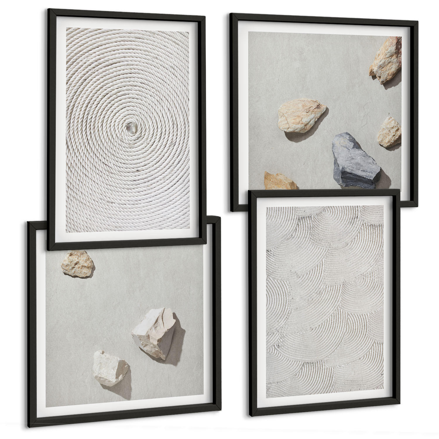 BILDER SET 4er Set - 50x50 cm & 40x60 cm Schwarzer Rahmen - Geometrische Pappsteine - Schwarz, Kunststoff (50/50cm) - TULUP