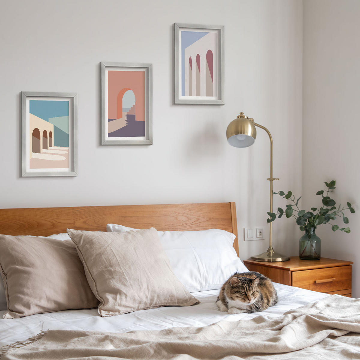 WANDBILDER 3er Set - 20x30 cm Silberner Rahmen - Architekturgrafiken in Pastellfarben - Silberfarben, Kunststoff (20/30cm) - ArtPrintCave