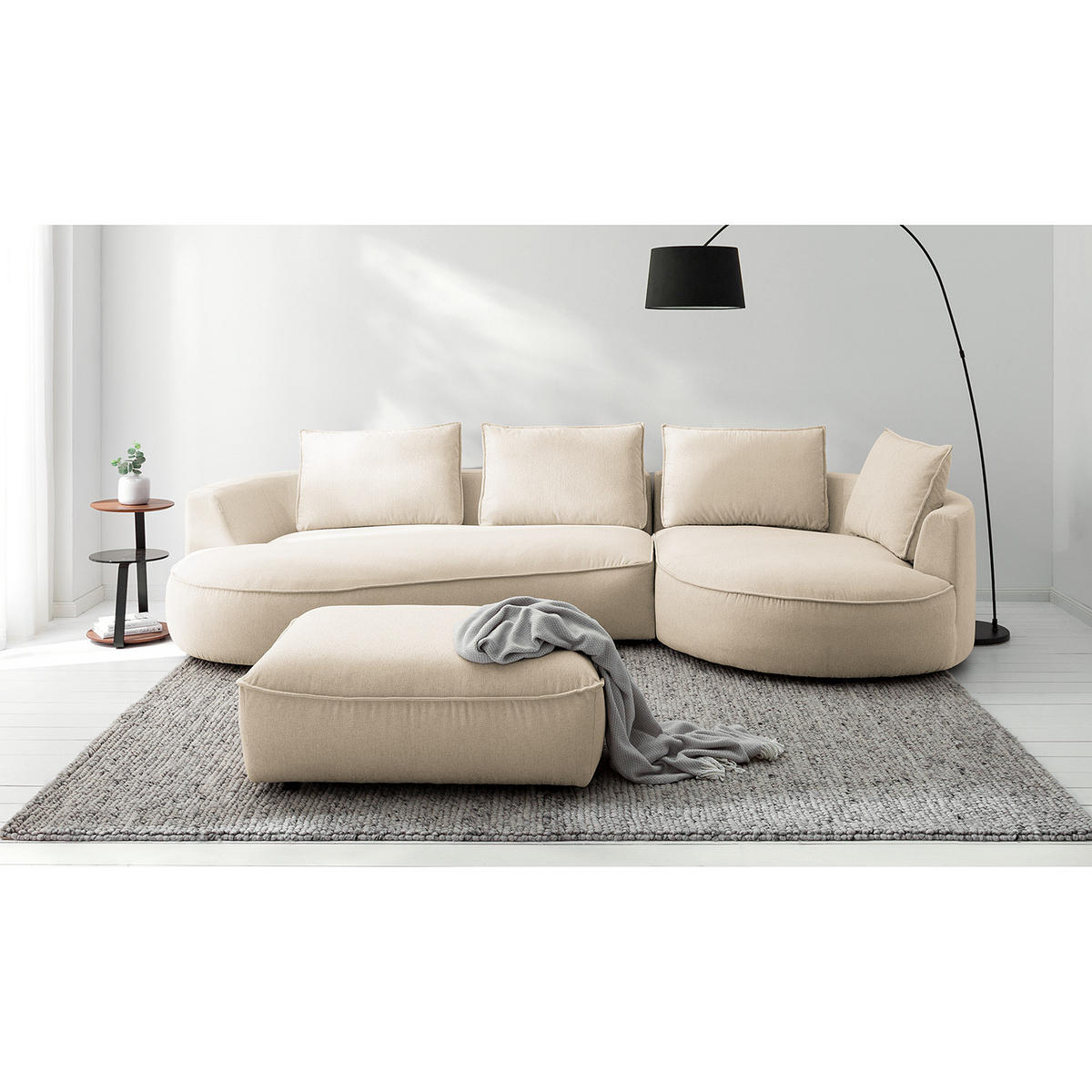 BIGSOFA - Beige/Schwarz, Kunststoff/Textil (322/82/154cm) - home24