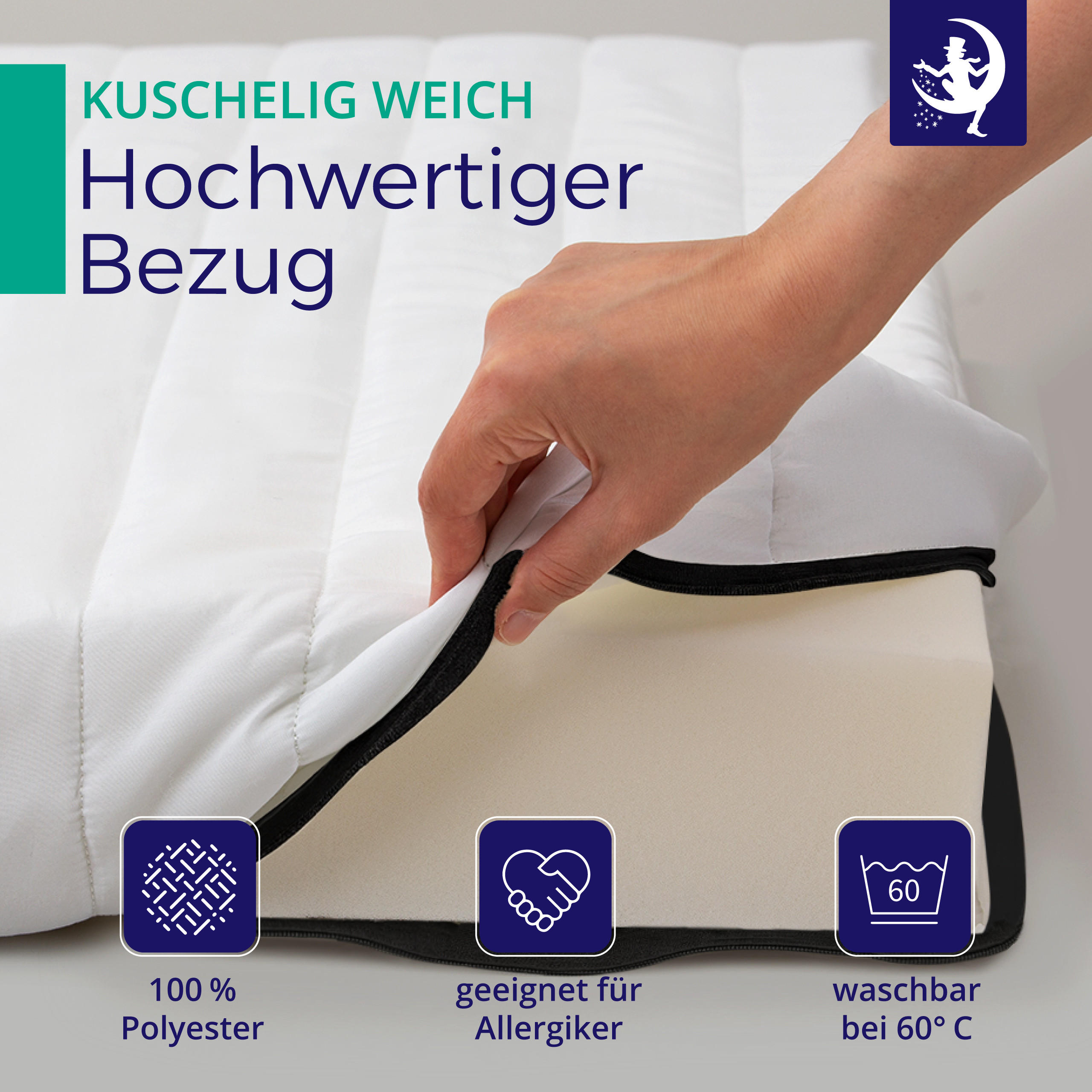 SCHAUMSTOFFMATRATZE 120x200 H3 - waschbarer Bezug - Weiß, Textil (120/200cm) - Mister Sandman