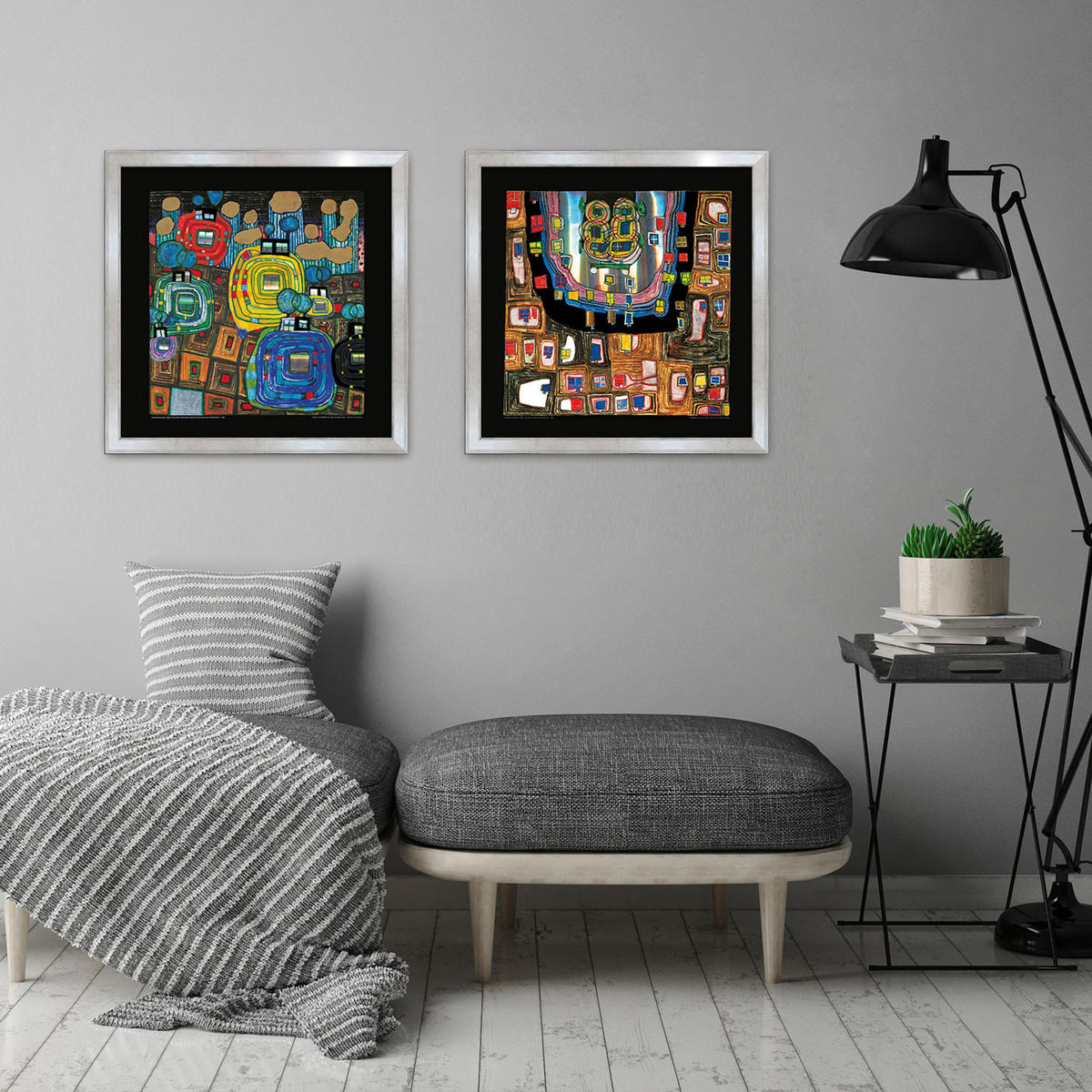 BILD gerahmt 53x53 cm Friedensreich Hundertwasser „Pavilions and Bungalows“ - Gelb, Holz (53/53cm) - artissimo