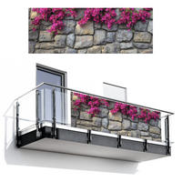 BALKON-SICHTSCHUTZ Bougainvillea - Steinmauer - Rosa - Magenta, Kunststoff (300/110cm) - MuchoWow