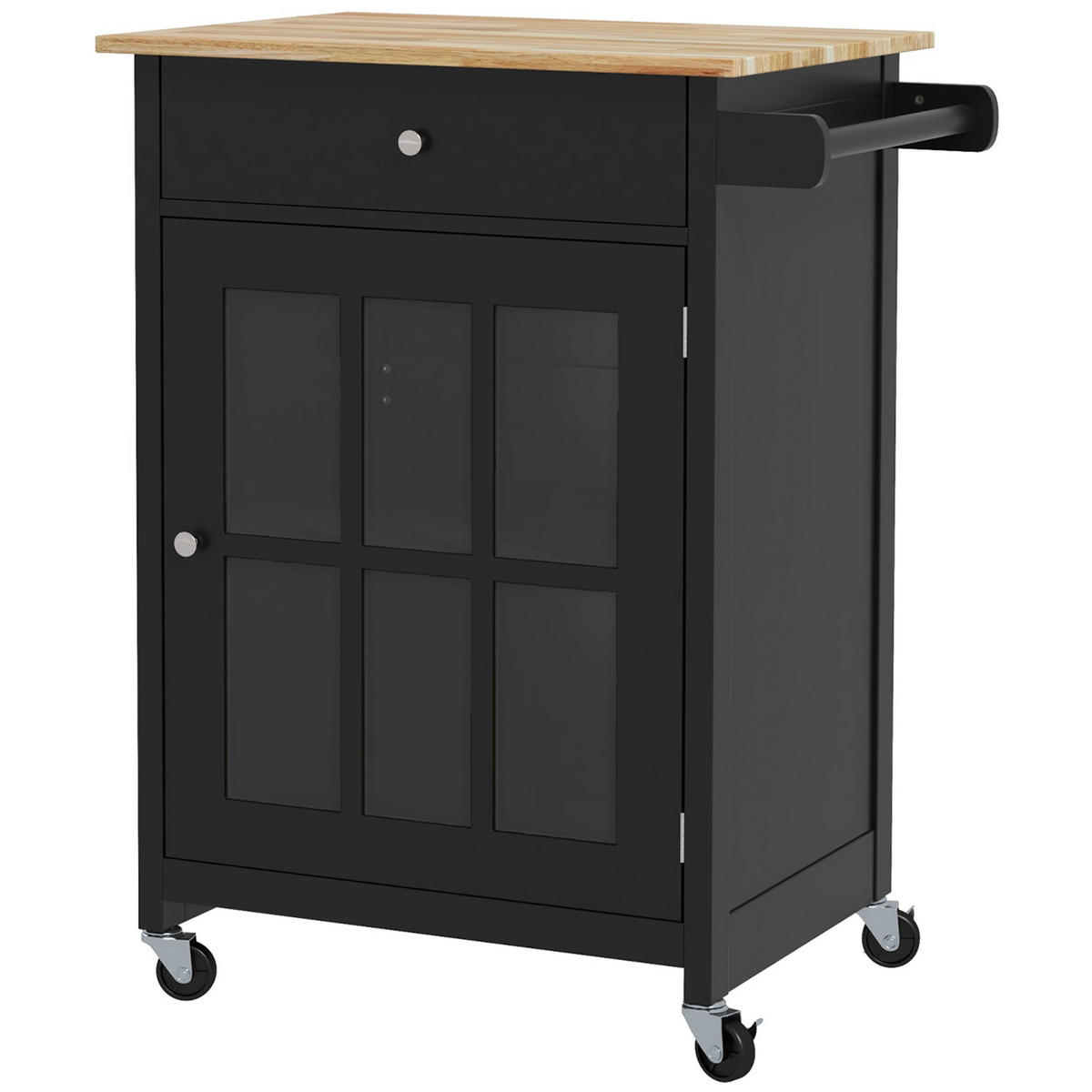 KÜCHENWAGEN, Wagen mit Schublade und Handtuchhalter, 67 x 48 x 86,5 cm, Schwarz Eiche - Multicolor, Metall (67/86.5/48cm) - FORIOUS