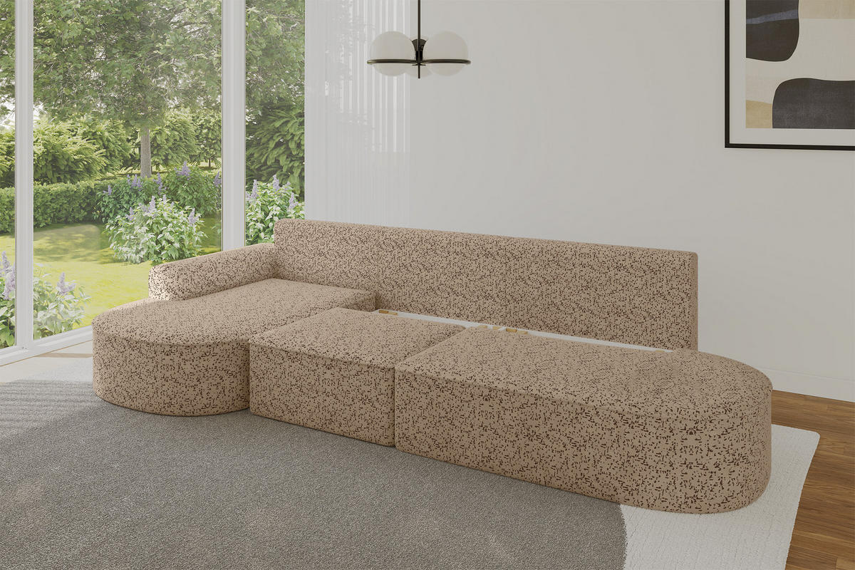 ECKSOFA mit Schlaffunktion Ottomane Links MARI L2-S 368X167X85 Braun Velours - Eichefarben/Schwarz, Holzwerkstoff/Kunststoff (368/167cm) - ALTDECOR