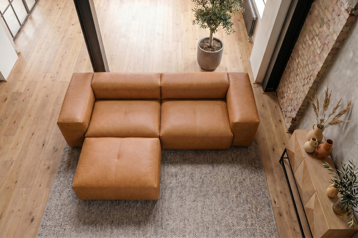 SOFA CELESTE Braun Leder - Dunkelbraun/Schwarz, Leder/Kunststoff (302/114cm) - KAWOLA