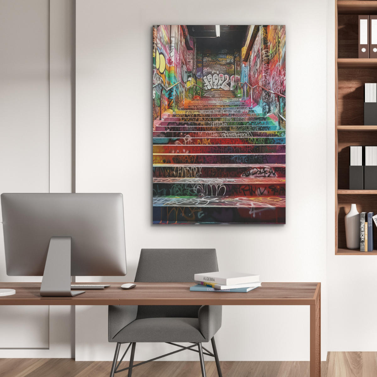 AKUSTIKPANEEL Treppe - Graffiti - Farben - Kunst 70x100 cm - Multicolor, Textil (70/0.9/100cm) - MuchoWow