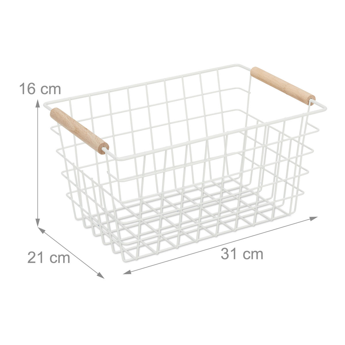 DRAHTKORB Holzgriffe - Weiß, Holz/Metall (31/16/21cm) - Relaxdays