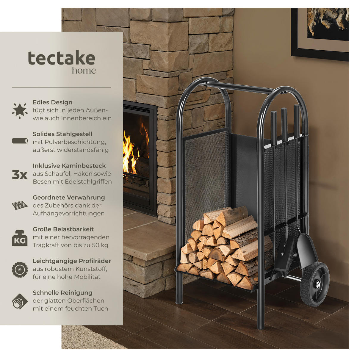 HOLZWAGEN ,42,5 x 38 x 80,5 cm,schwarz - Schwarz, Metall (38/80.5/42.5cm) - tectake