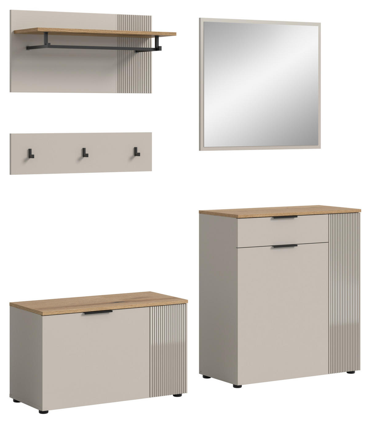 GARDEROBEN-SET 5-teilig Kaschmir Sand, Evoke Eiche, Kombination 175 x 190 cm, Skid - Kaschmir/Eichefarben, Holzwerkstoff/Kunststoff (175/190/36cm) - Inn.Furn