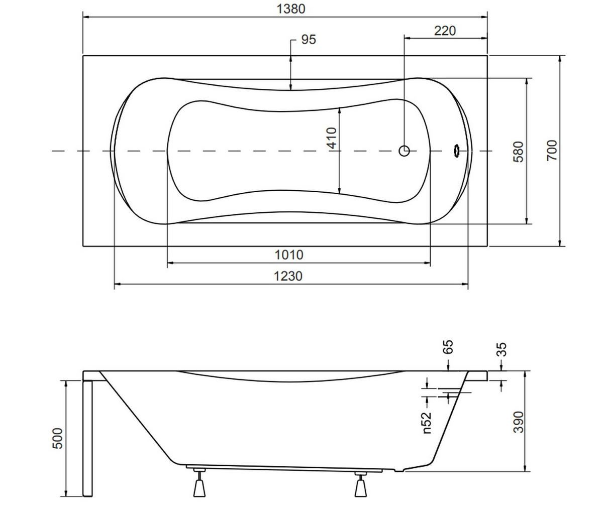 BADEWANNE Rechteck ARIA 140/70 mit Styro Ablauf Füße - Weiß, Kunststoff (70/50/140cm) - bad land