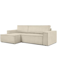 ECKSCHLAFSOFA-LINKS NAPI in Pet Friendly Cord-Stoff, cremefarben - Creme/Schwarz, Textil (262/148cm) - KONSIMO®