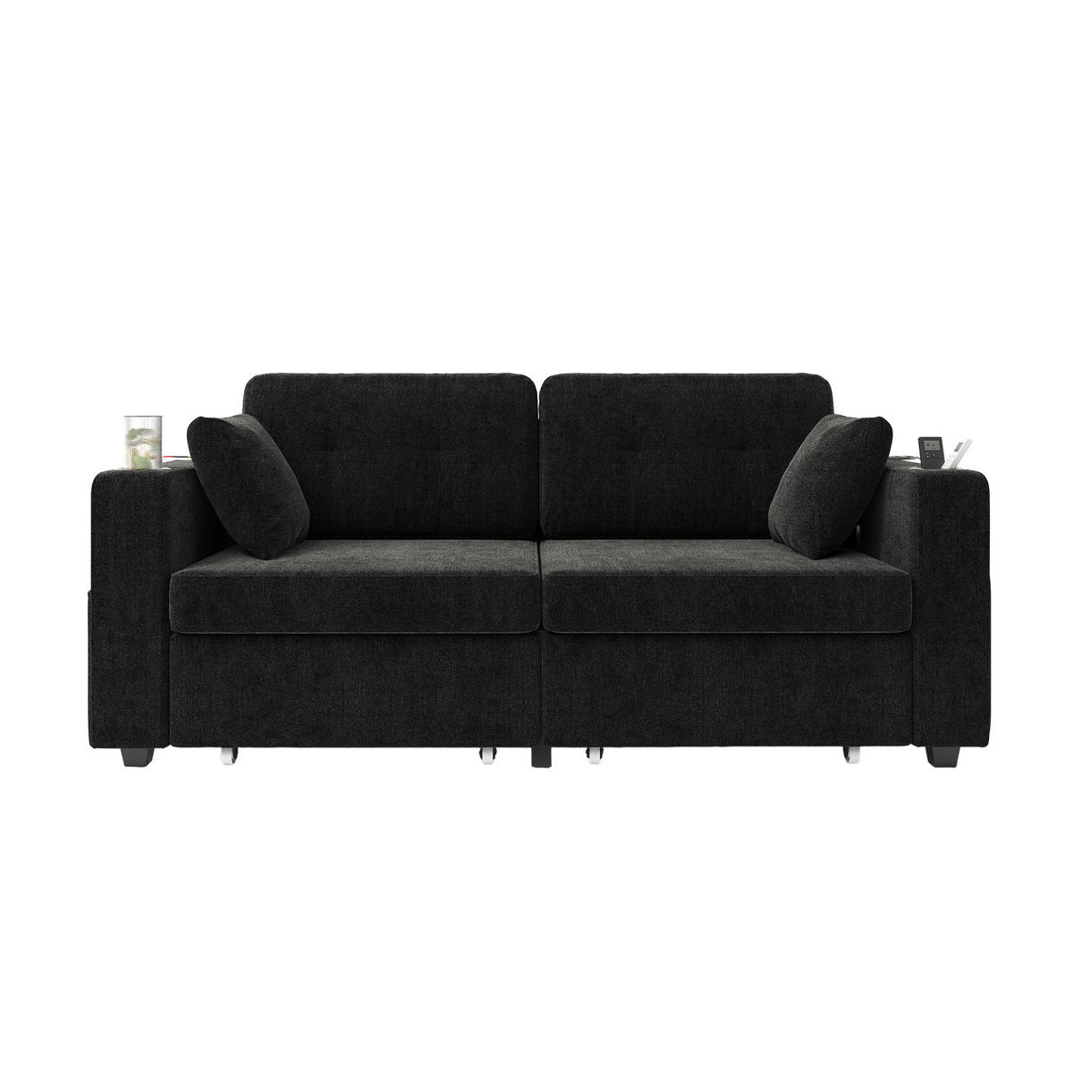 2-SITZER Sofa 172/75/82 cm mit USB-Anschlüssen, Stauraumschubladen und Getränkehaltern, Chenille, Schwarz - Schwarz, Textil (172/82/75cm) - Redom