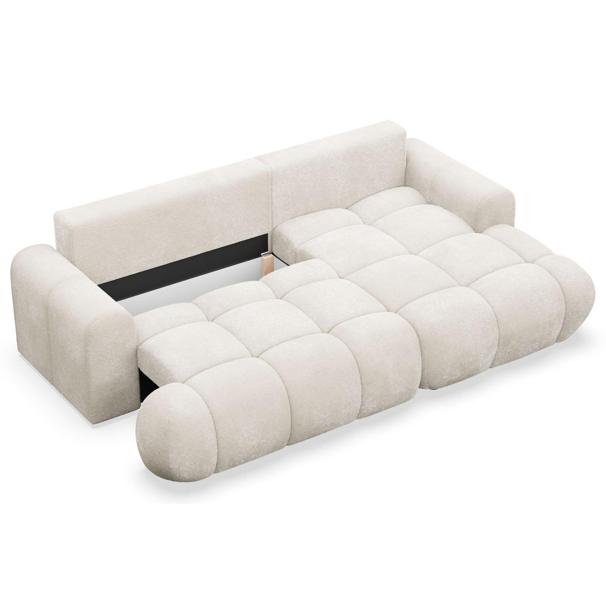 ECKSOFA Ombo Mini, Creme Bouclé, rechtsseitig - Creme/Schwarz, Kunststoff/Textil (256/155cm) - Selsey