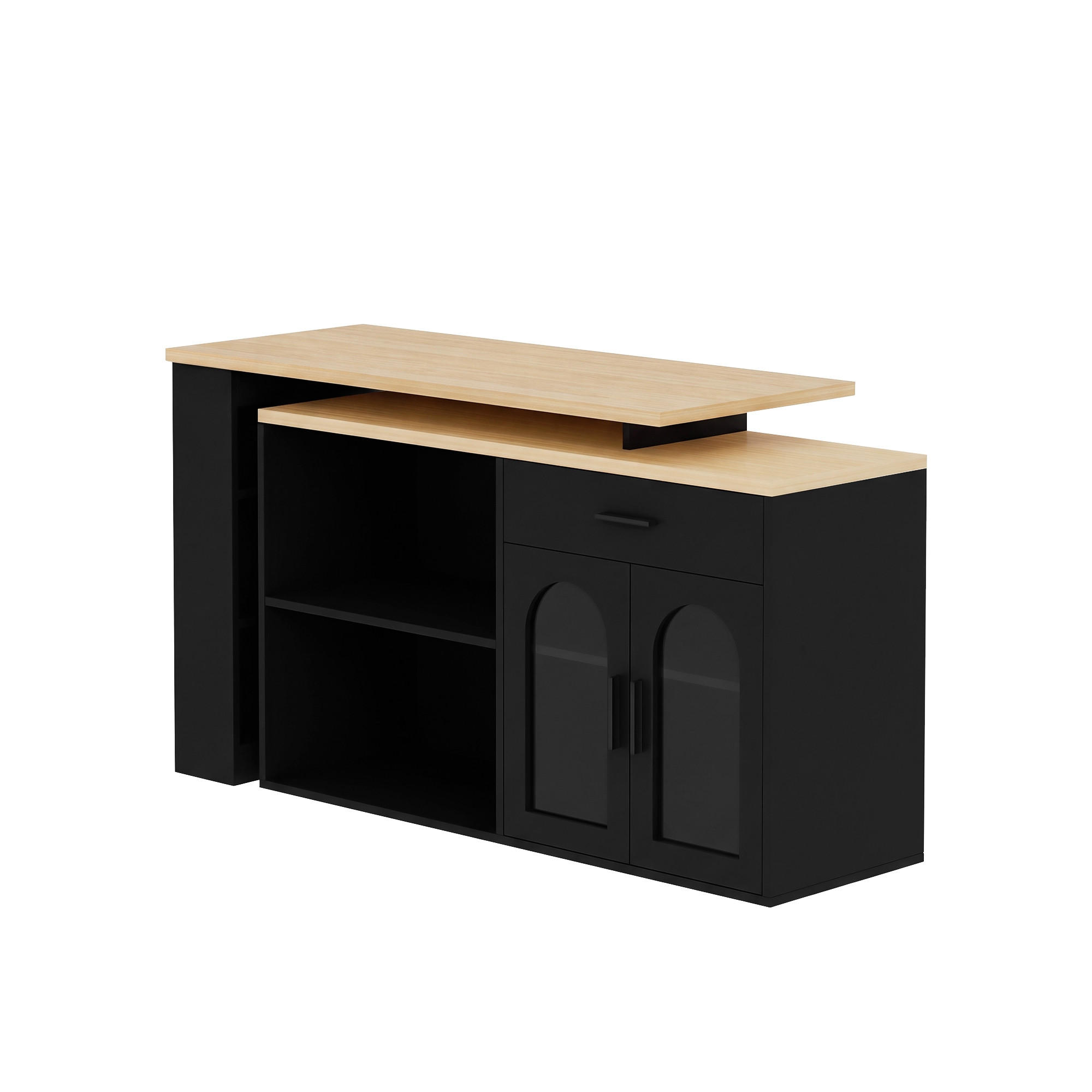 KÜCHENINSEL 136/50/78 cm Schwarz mit 360° Drehtisch, 1 Schubladen und Stauraumschrank - Schwarz, Holz (50/78/136cm) - Oxeza