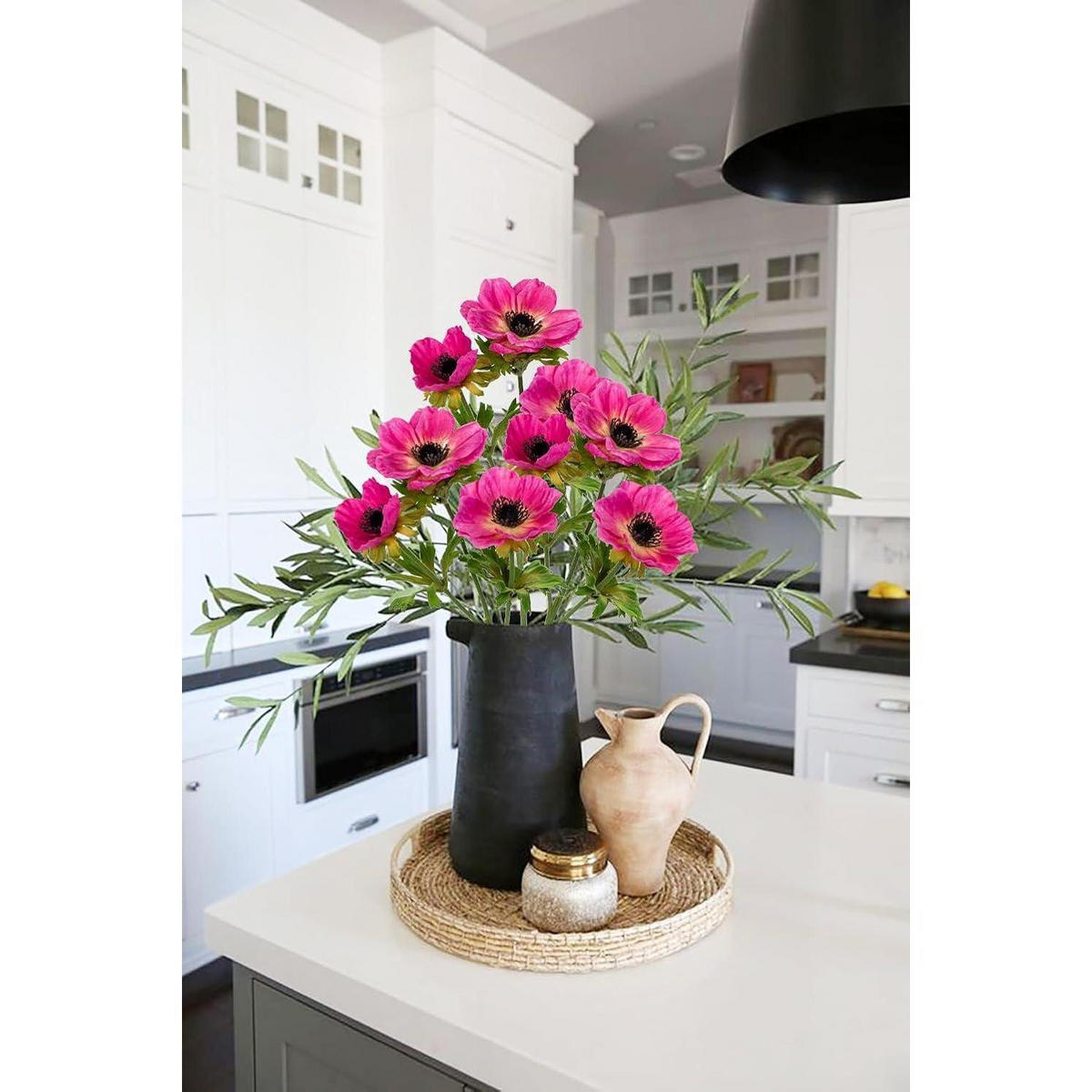 KUNSTBLUMEN 3er Set Anemonen Rosa 55 cm - Rosa, Kunststoff (55cm)