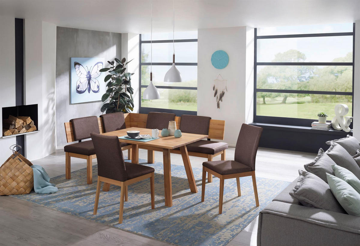 ECKBANKGRUPPE Modern Danny 2 für 7 Personen Massivholz Kernbuche/Braun - Kernbuche/Braun, Holz (155/85/194cm) - 58aufmkessel