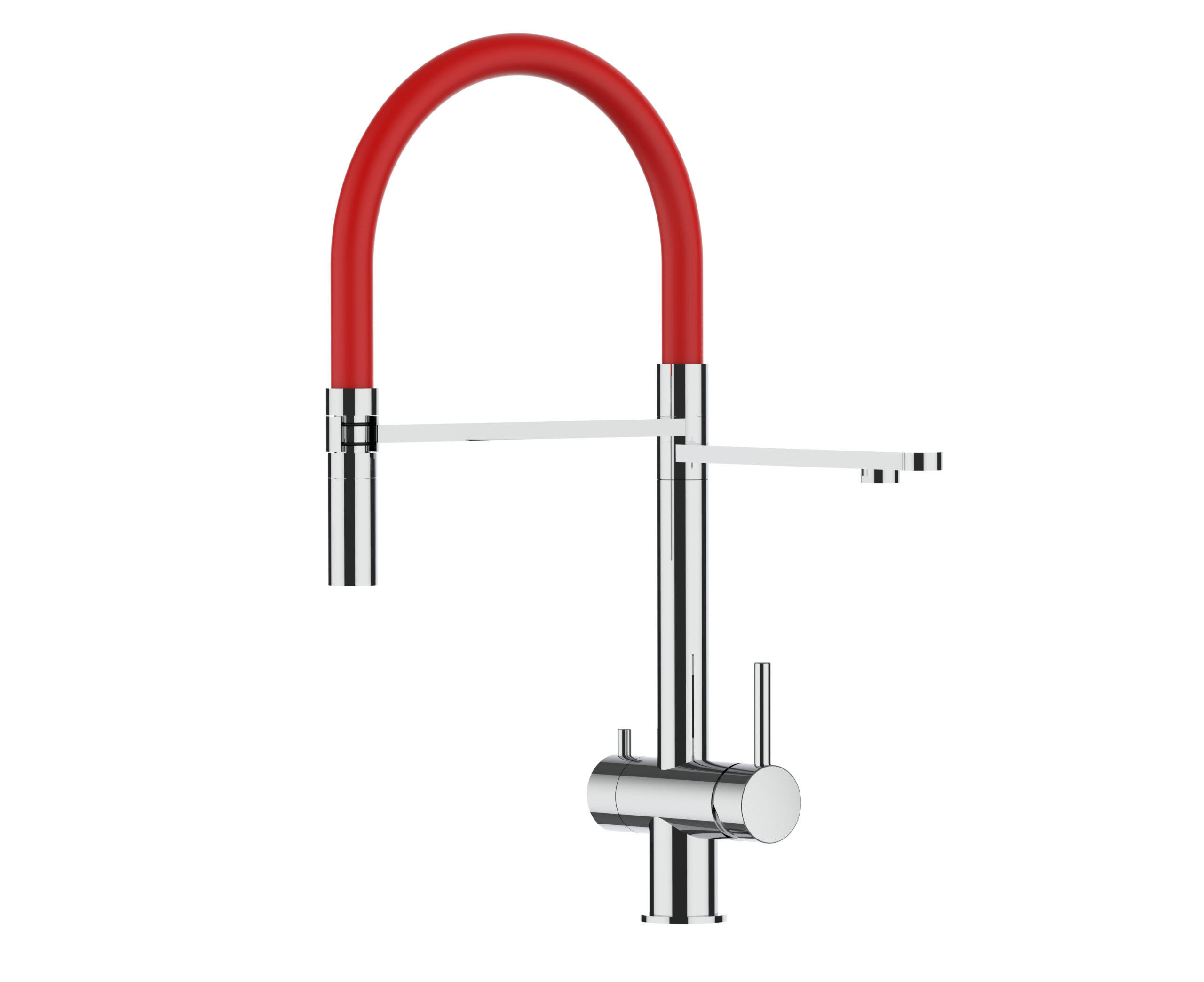 3-WEGE-KÜCHENARMATUR, Edelstahl Massiv aus Chirurgenstahl, Hochglanz und Rot, 2-Strahl-Brause - Rot, Metall (24/49/24cm) - VIZIO
