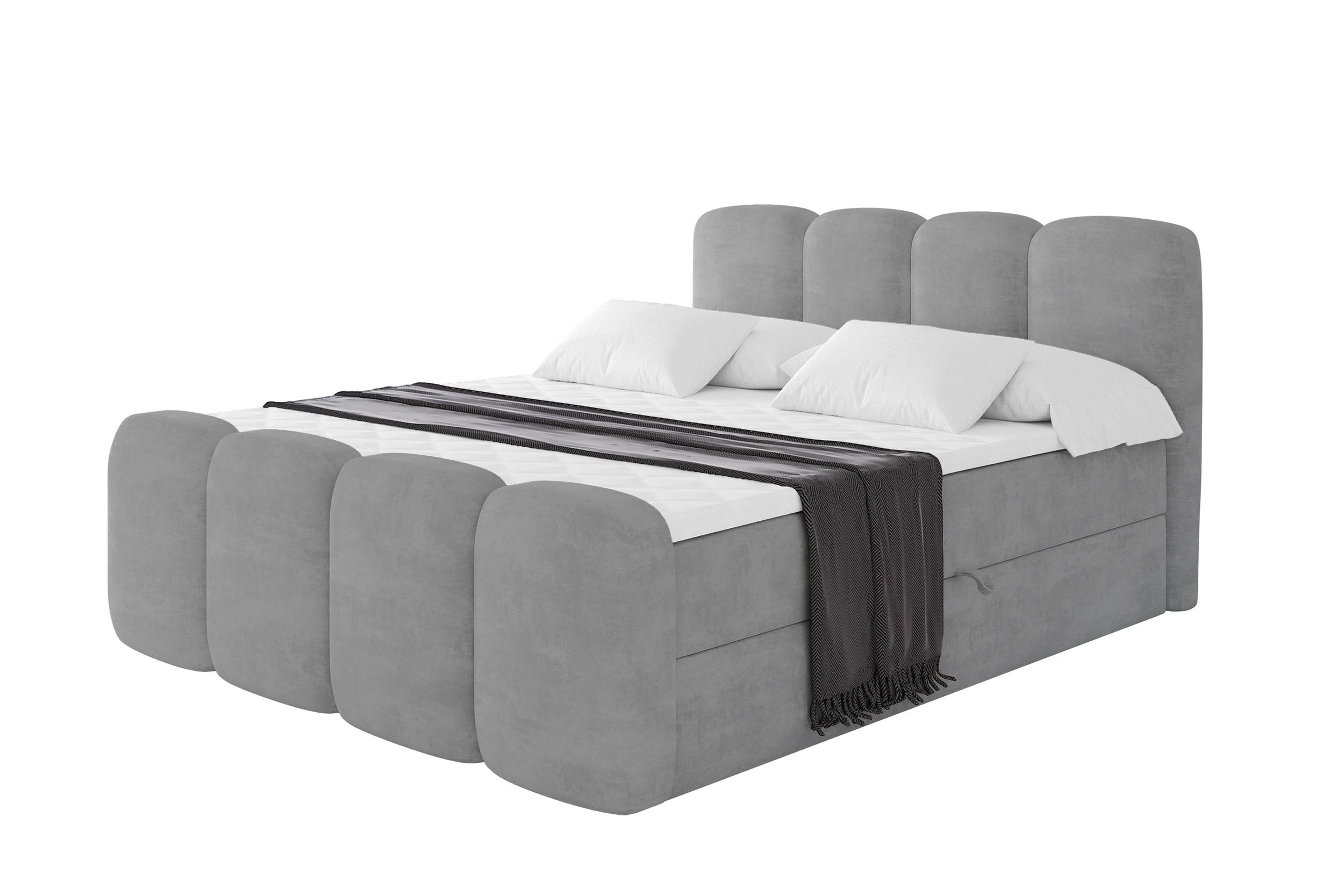 BOXBETT mit Matratze H3 - NINA-Z - 160x200 cm - Hellgrau - Hellgrau, Holzwerkstoff (160/200cm) - ALTDECOR