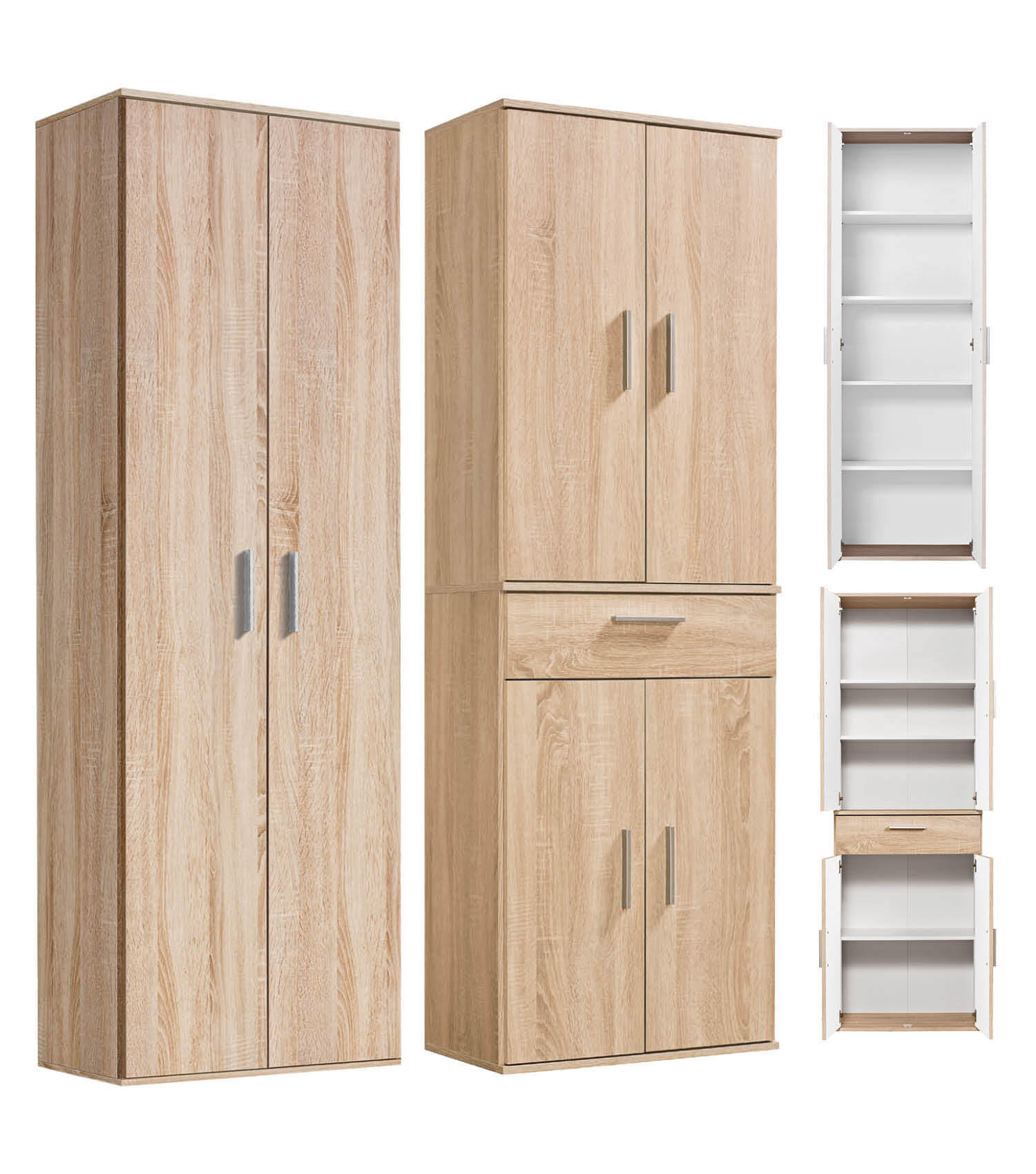MEHRZWECKSCHRANK SET Der Allzweckwaffe - Silberfarben/Sonoma Eiche, Holzwerkstoff (60/180/34cm) - Mokebo