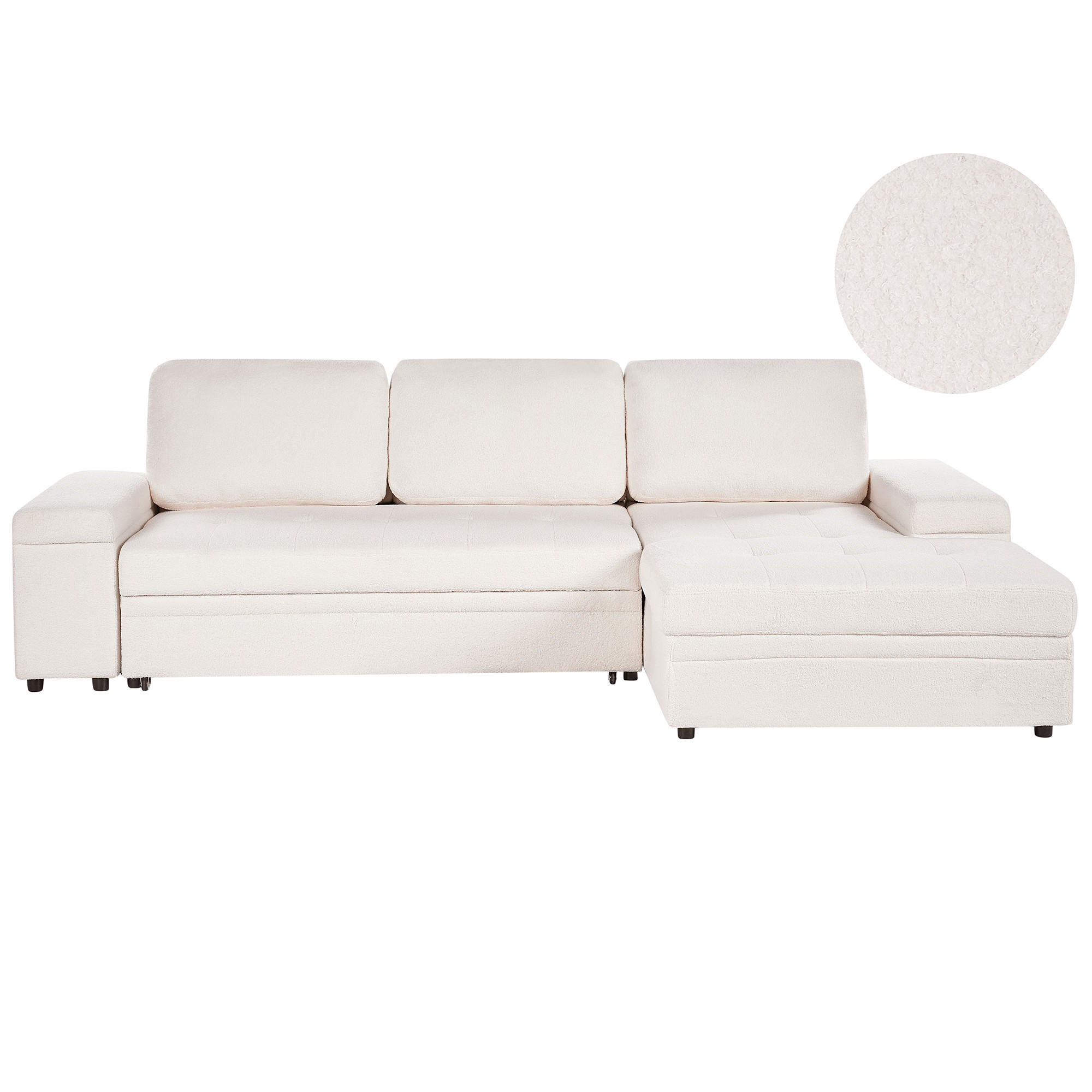 ECKSCHLAFSOFA 3-Sitzer Bouclé Weiß mit Stauraum linksseitig Hrisey - Weiß, Textil (293/161cm) - Beliani