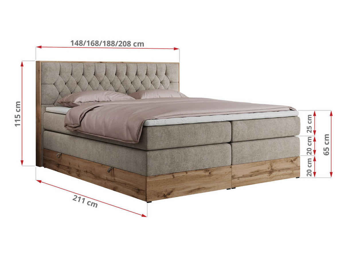 BOXSPRINGBETT AMORE KING 180/200 Beige Struktur - H3 - Beige, Holz/Textil (180/200cm) - MKS