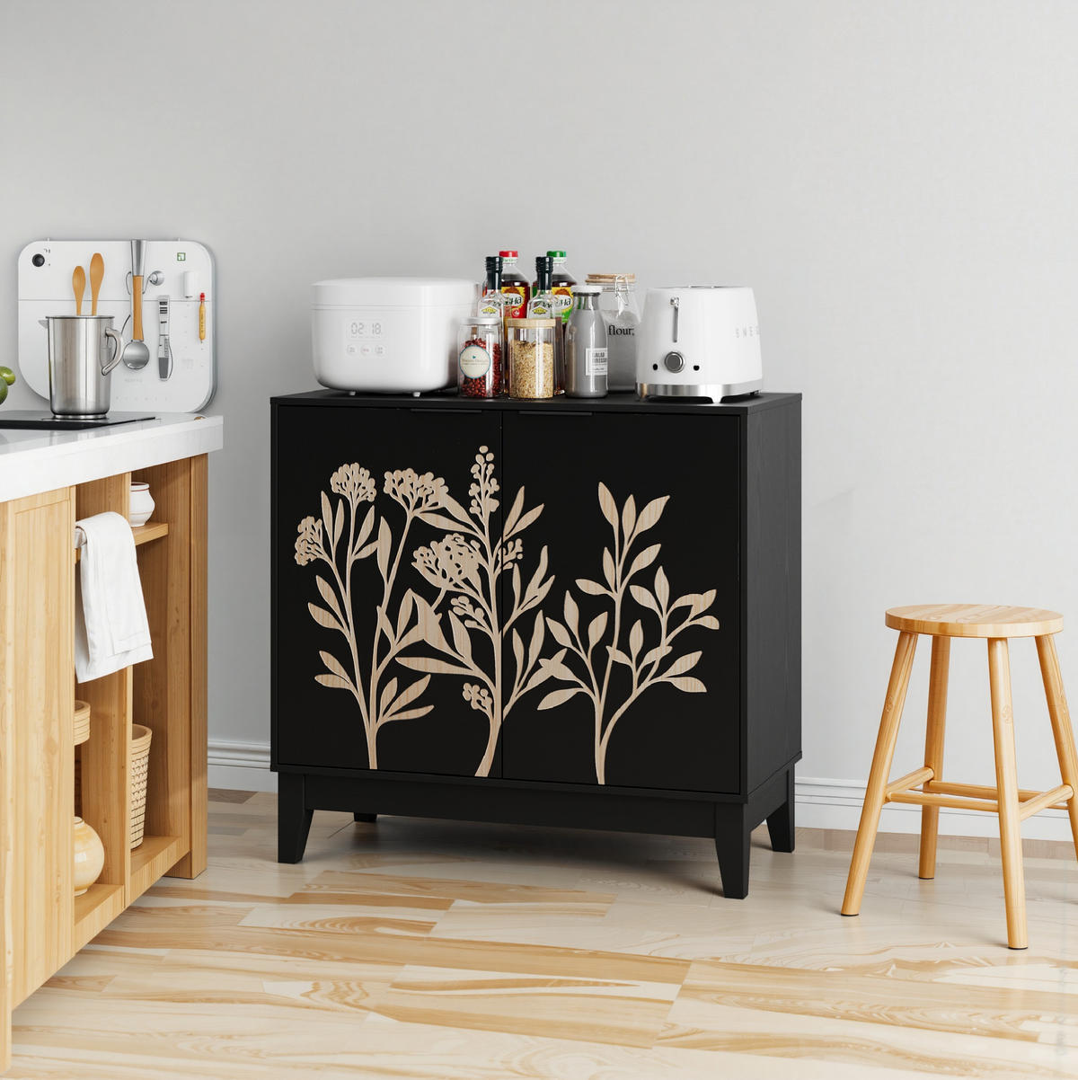 SIDEBOARD 80/38/76 cm schwarz aus MDF mit verstellbarem Einlegeboden - Schwarz, Holzwerkstoff (80/76/38cm) - OKWISH