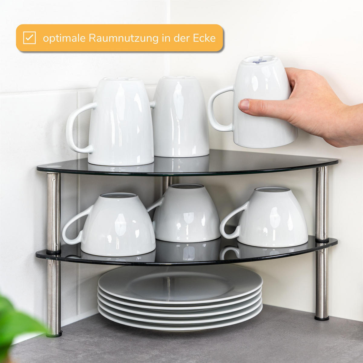 ECKREGAL, Glas, Metall, schwarz - Schwarz, Glas (28/21/28cm) - bremermann