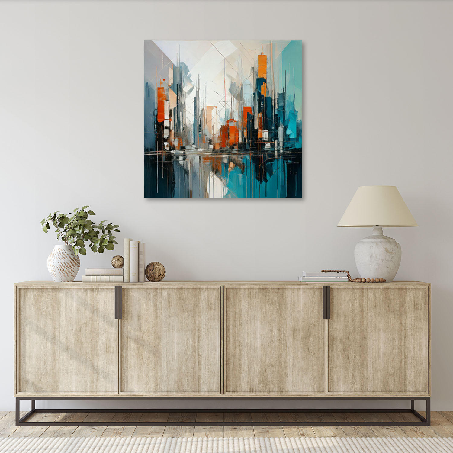 LEINWANDBILD Abstrakte Stadt Architektur 50x50cm - Türkis, Textil (50/50cm) - Feeby