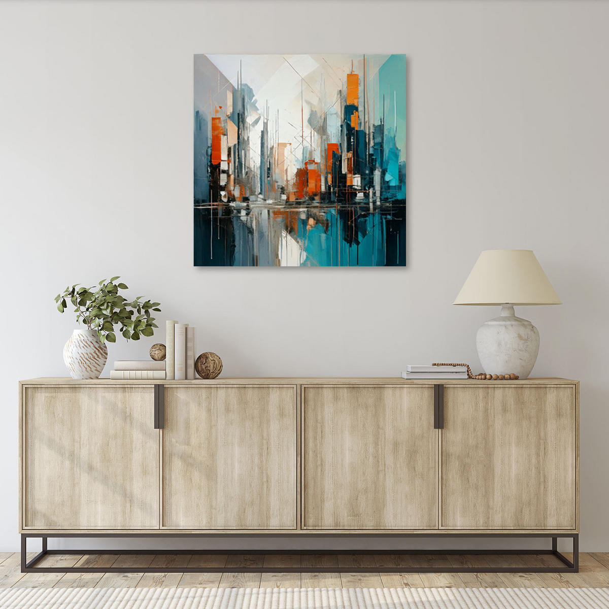 LEINWANDBILD Abstrakte Stadt Architektur 50x50cm - Türkis, Textil (50/50cm) - Feeby