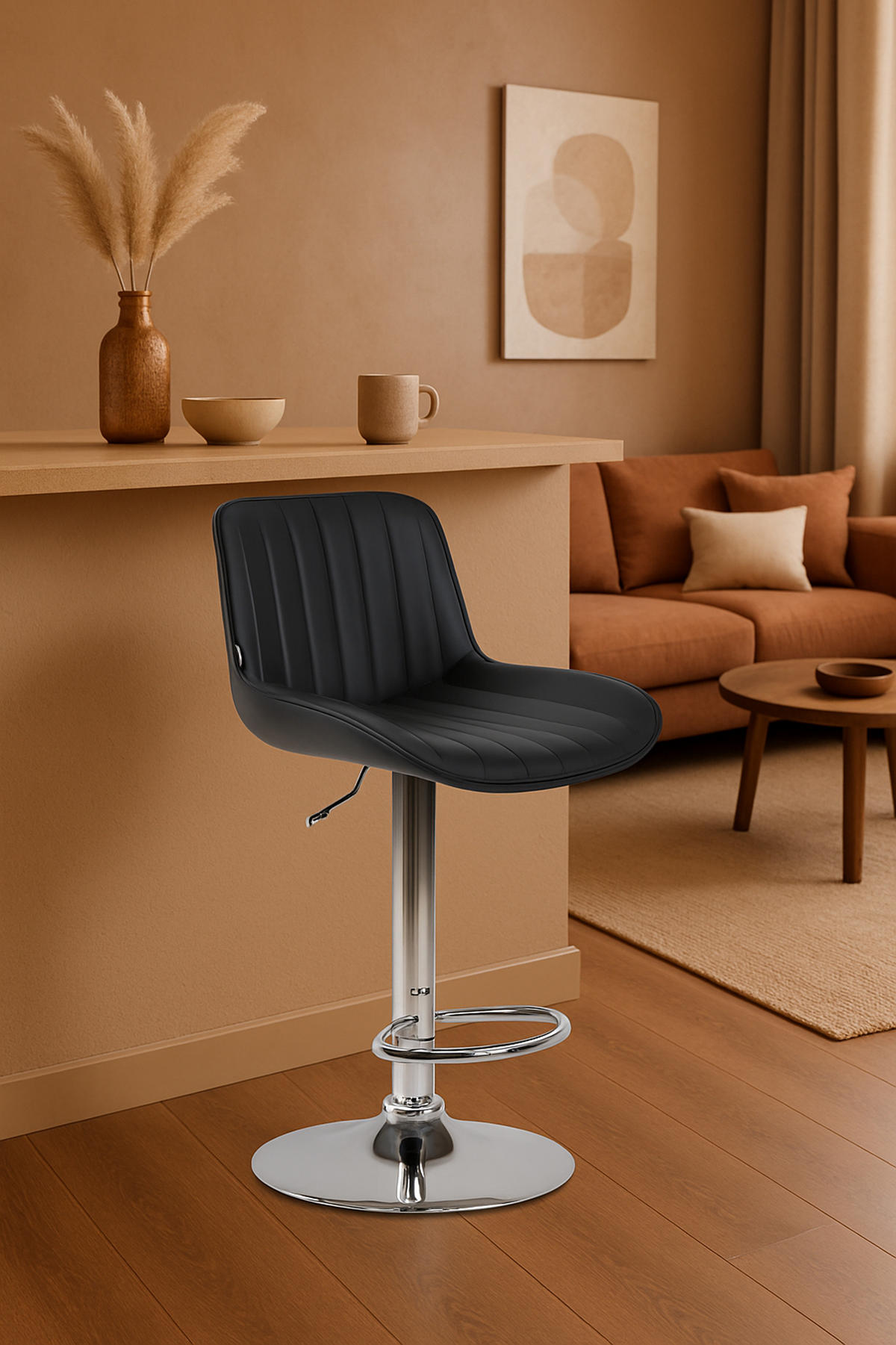 BARHOCKER Lento Gestell Metall in Chromoptik Kunstleder Schwarz - Chromfarben/Schwarz, Kunststoff/Metall (50/108/50cm) - TPFLiving