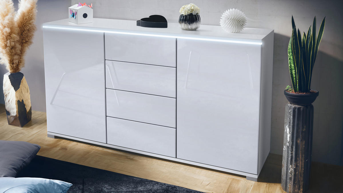 SIDEBOARD Faro Weiß Hochglanz - Weiß Hochglanz, Holzwerkstoff (138.5/75.5/35cm) - Vladon