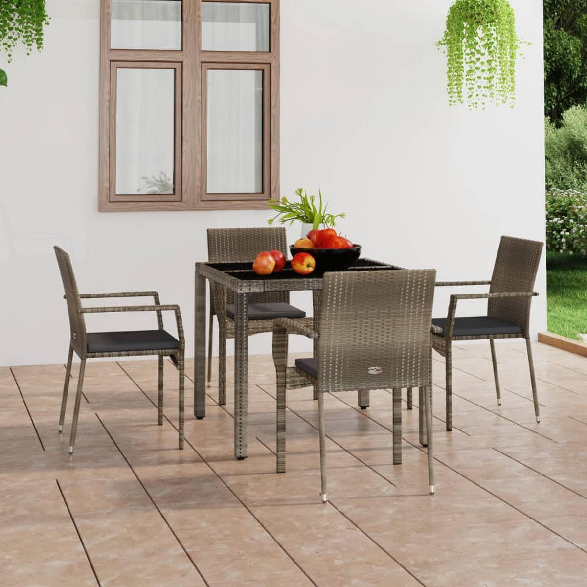 GARTENSTÜHLE mit Kissen 4 Stk. Poly Rattan Grau - Grau, Holz (59/88/53.5cm) - furnicato