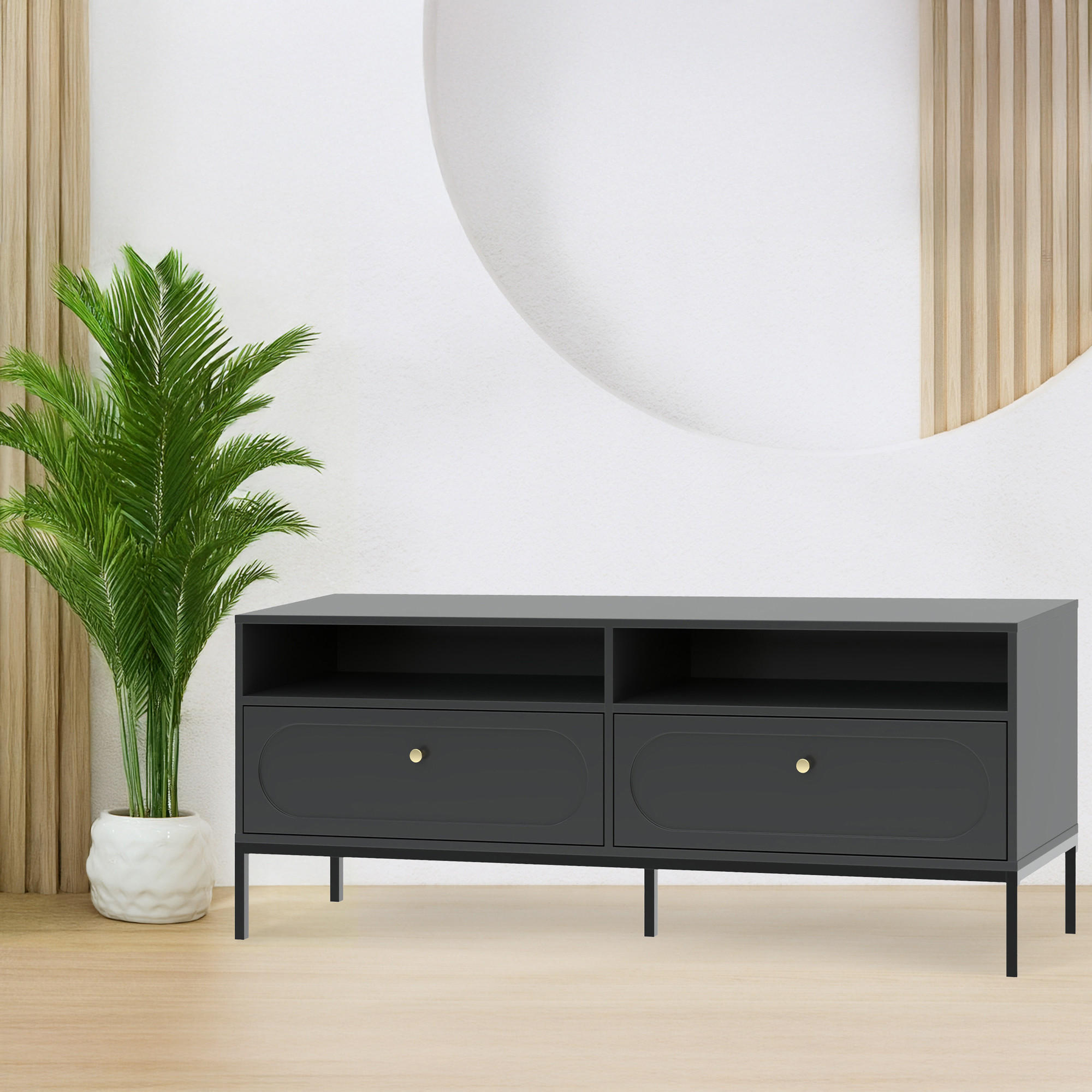 TV-LOWBOARD TILA, Schwarz - Schwarz, Holzwerkstoff (150/60/40cm) - KONSIMO®