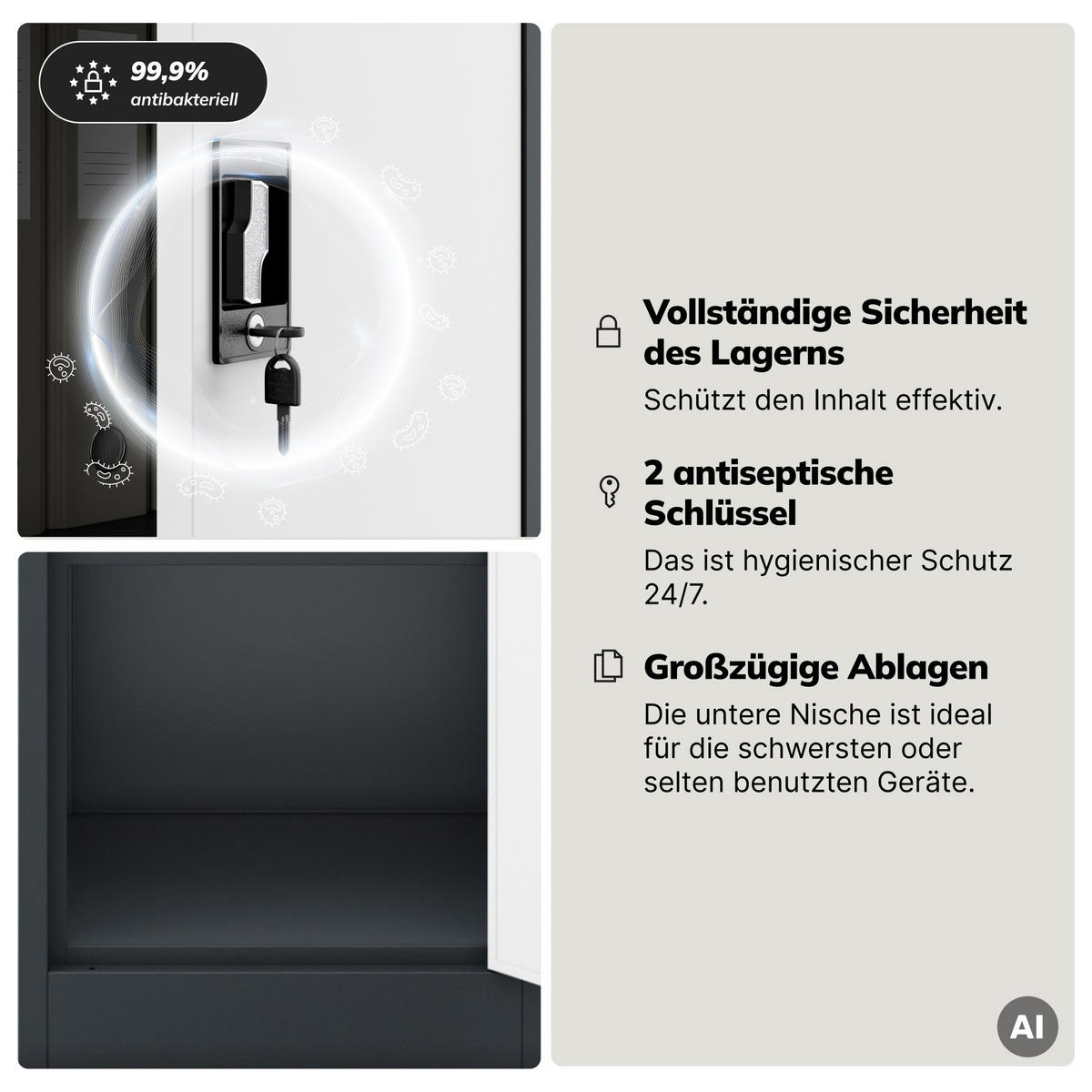 AKTEN-KARTEISCHRANK mit Schlüssel ALEX 185x45x40 cm - Anthrazit/Weiß, Metall (45/185/40cm) - Jan Nowak