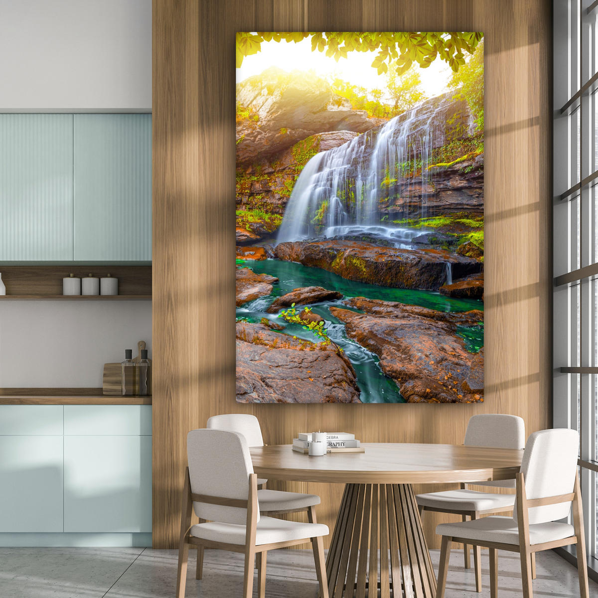 SLIKA NA PLATNU Slap 90x140 cm - olivno zelena, tekstil (90/140cm) - MuchoWow