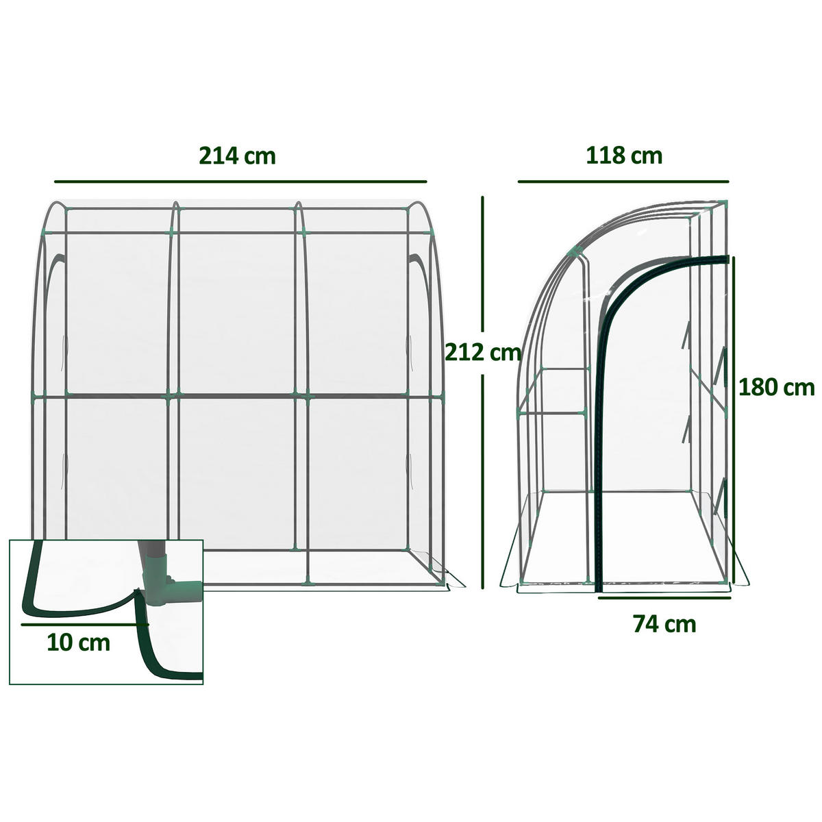 GEWÄCHSHAUS DE-12031 anlehnbar mit 2 Türen Transparent - Transparent, Kunststoff (118/212/214cm) - ComfortXL