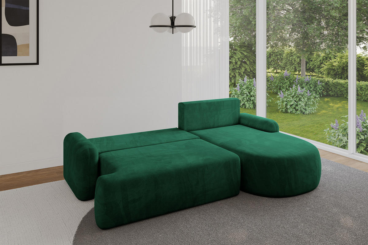 ECKSOFA mit Schlaffunktion und Bettkasten LIRA-L - 264x172x89 Grün - Grün, Holzwerkstoff/Textil (172/264cm) - ALTDECOR